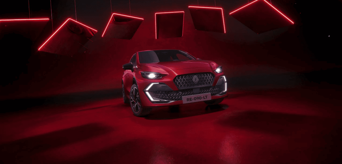 Renault Clio pe fundal rosu